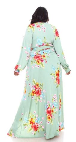Maxi Dress w/ Front Slit (Mint Floral)