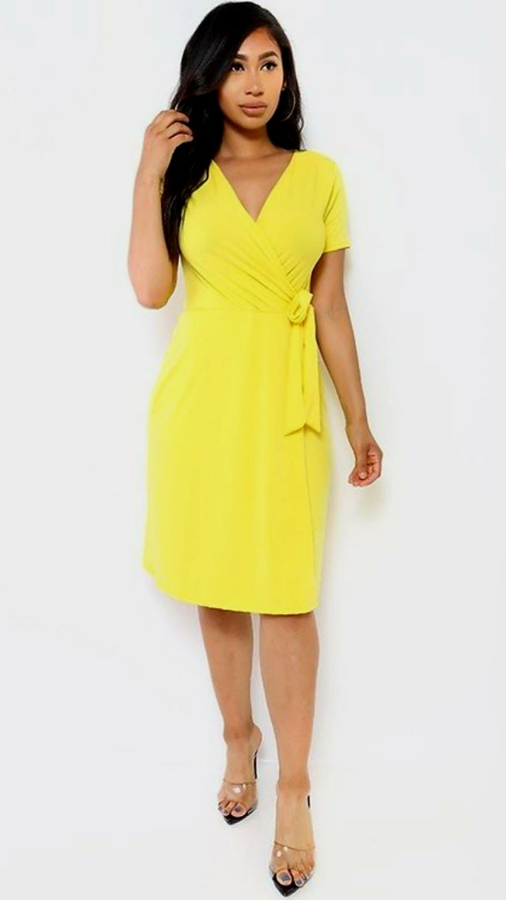Canary Yellow Wrap Dress (PLUS)