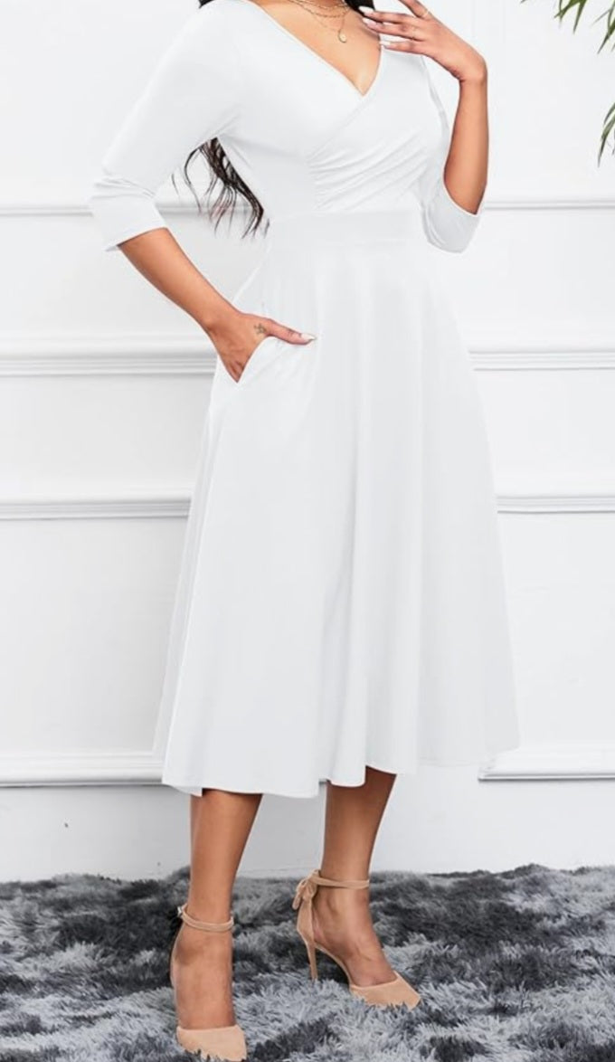 Aline White Midi Dress (SIZE XL)