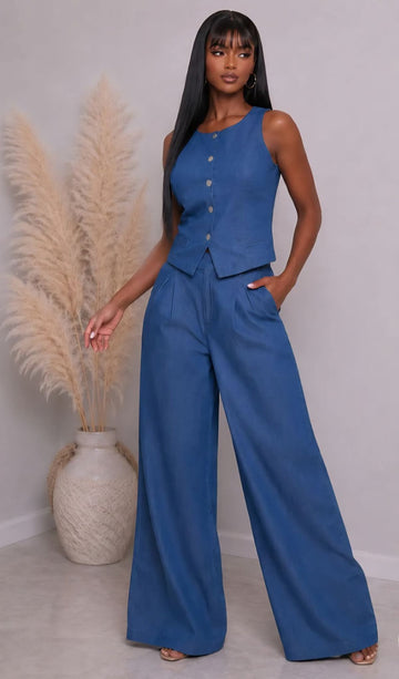 Two Piece Vest Set - Denim