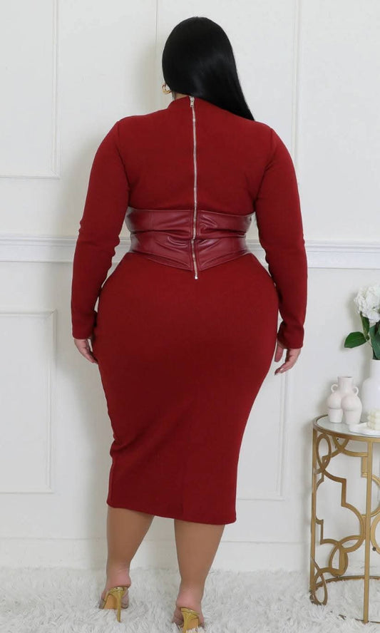 Burgundy Cinched Waist Midi