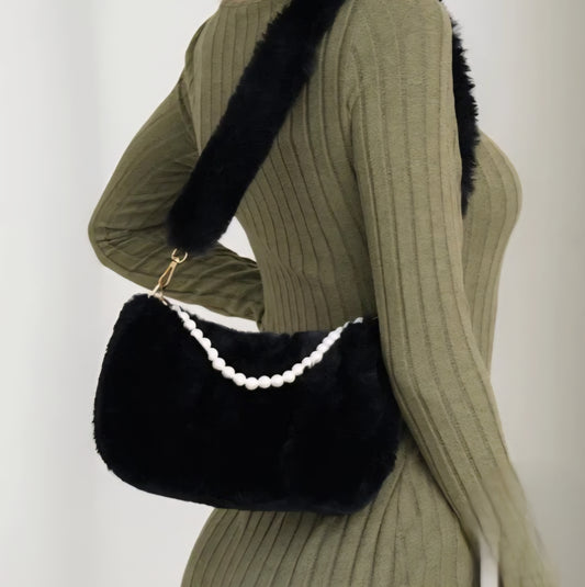 Faux Fur/Pearls Handbag