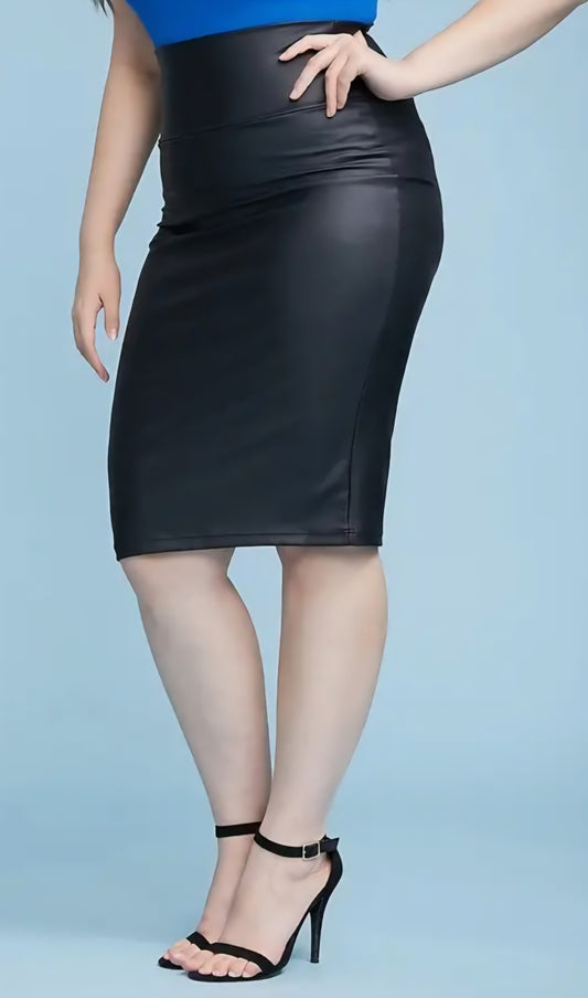 Faux Leather Pencil Skirt (Plus)