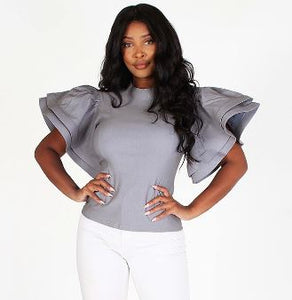 Peplum Sleeve Fitted Blouse (Solid)