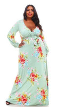 Load image into Gallery viewer, Maxi Dress w/ Front Slit (Mint Floral)