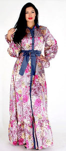 Maxi Dress (Print/Button Down/Belted w/Pockets) Pink Floral