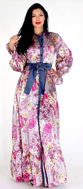Maxi Dress (Print/Button Down/Belted w/Pockets) Pink Floral