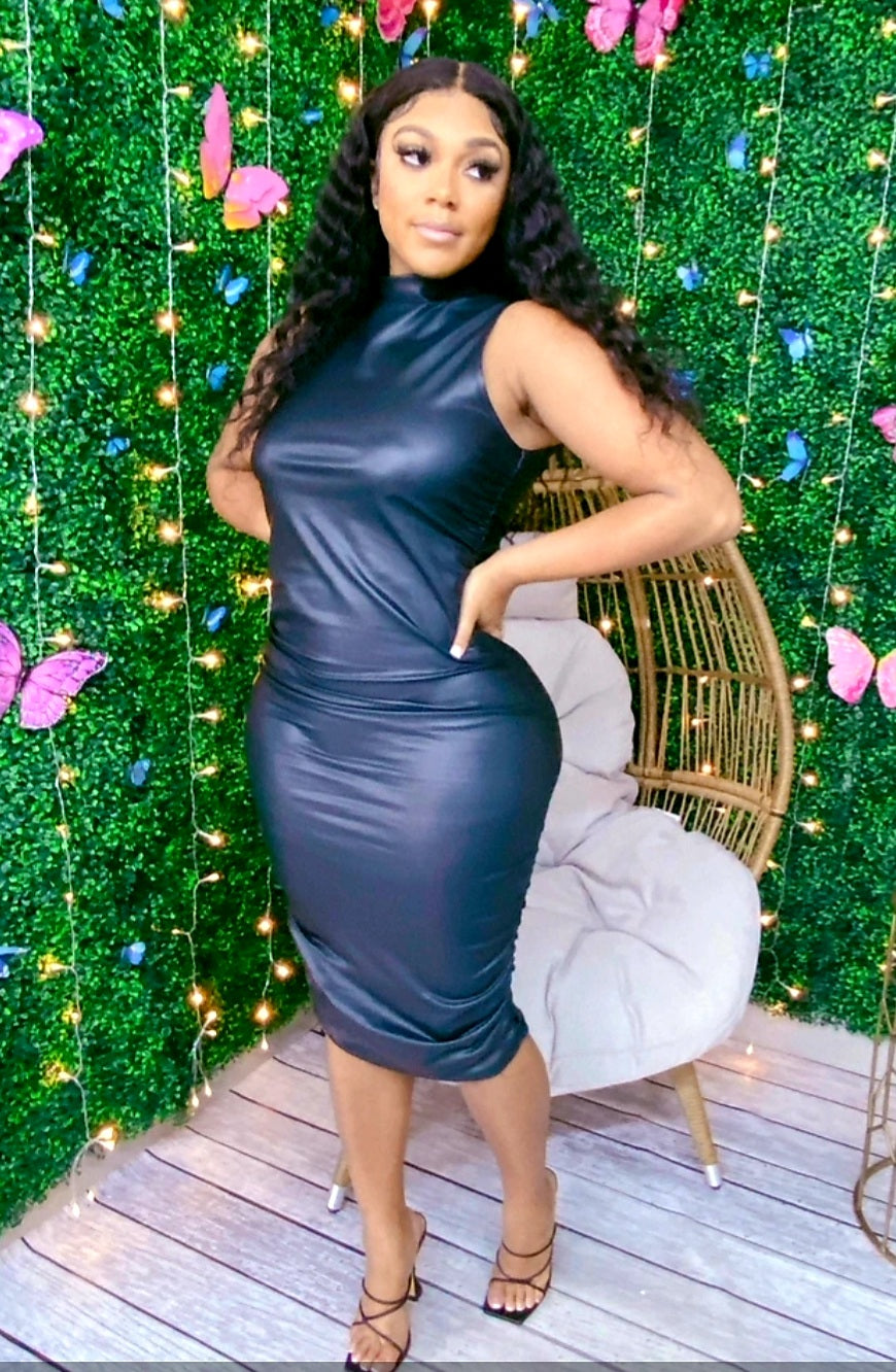Faux Leather Sleeveless Dress