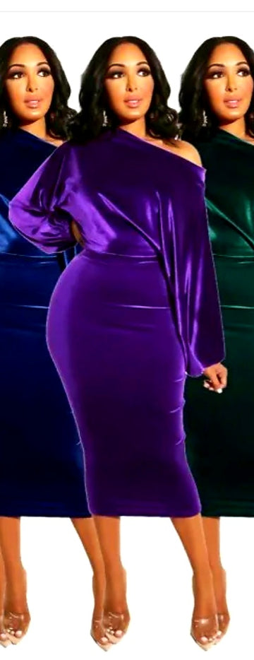 Purple Velour Midi Dress